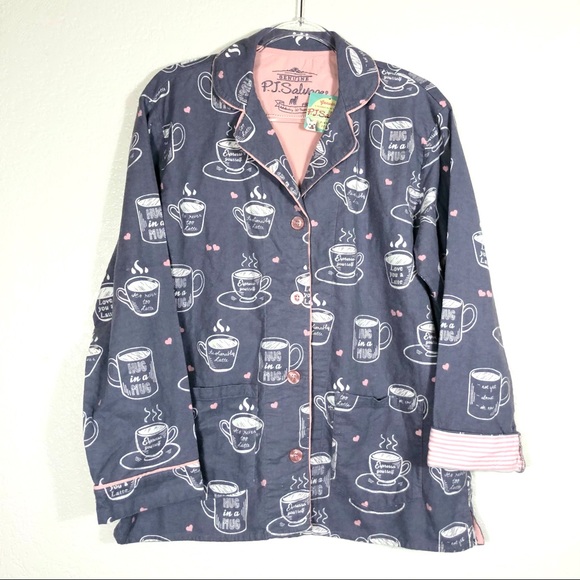 NWT P. J. Salvage Coffee print pajama top sz. S - Picture 1 of 9